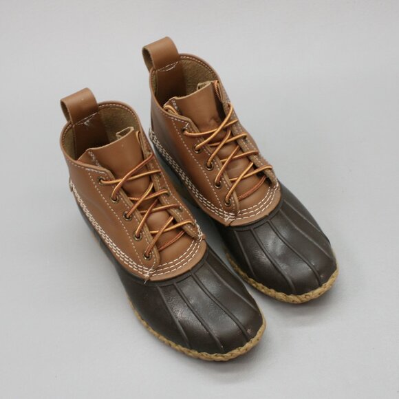 LL Bean Ladies 7 Tan Leather Brown Rubber Short Ankle Duck Boots USA Maine 06009 - Picture 6 of 12